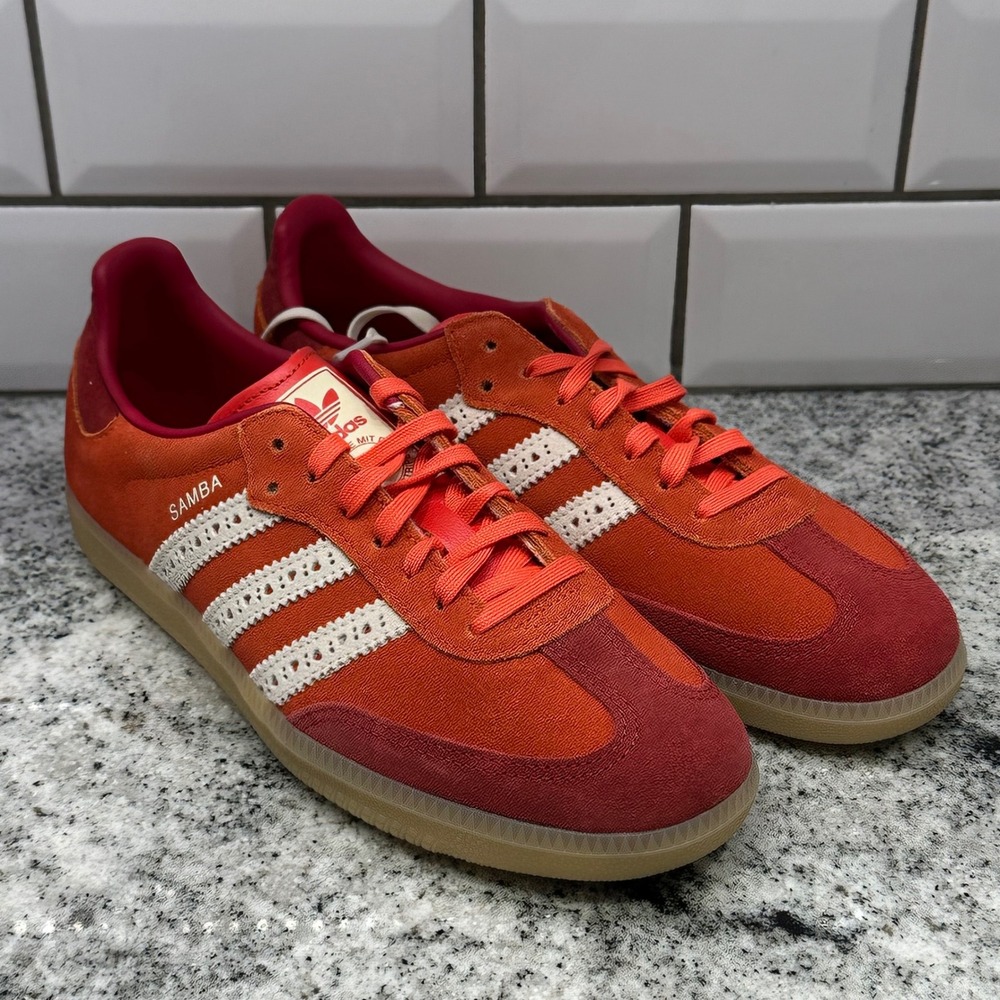 Adidas Women 7 Samba OG J Bright Red Suede Gum Sole Retro Sneakers JI3526